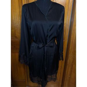 Black Wrap Around Thin Robe with Lace Size Medium